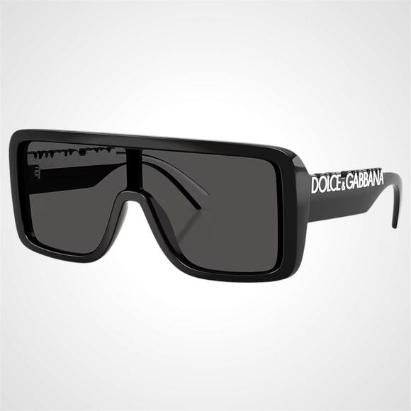 New Dolce & Gabbana Sunglasses Black Rectangle Shield Aviator Mask White Logo